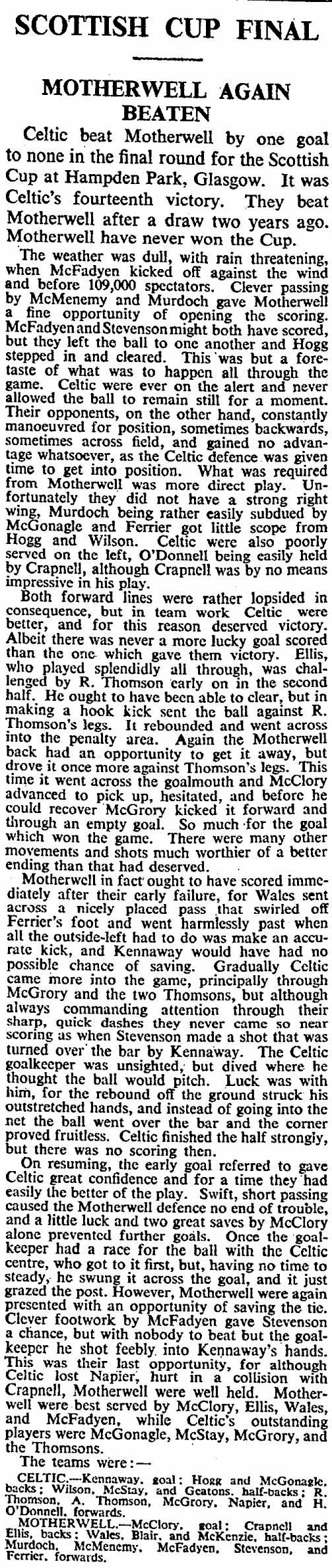 1933 Scottish Cup Final Newspaper Report